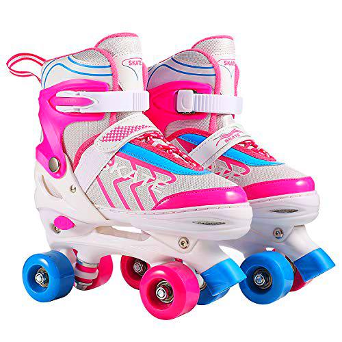 WeSkate Patines 4 Ruedas para Niños de Malla Transpirable Patines en Paralelo para Patinaje Niñas y Niños(Rosa, Negro)