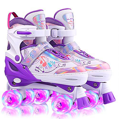 Hikole Patines Niña 4 Ruedas PU Iluminación LED Patines Roller Ajustables Patines Niño 5 Años Patines en Paralelo Protección Total para Ninos Principiantes