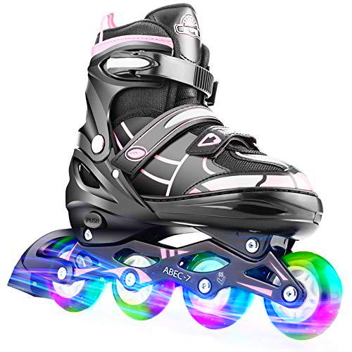 Hikole Patines en Línea para Niñas y Niños Patines 4 Ruedas Ajustable con Luz Tamaño 30-41 per Niños y Adulto(M,34-37)