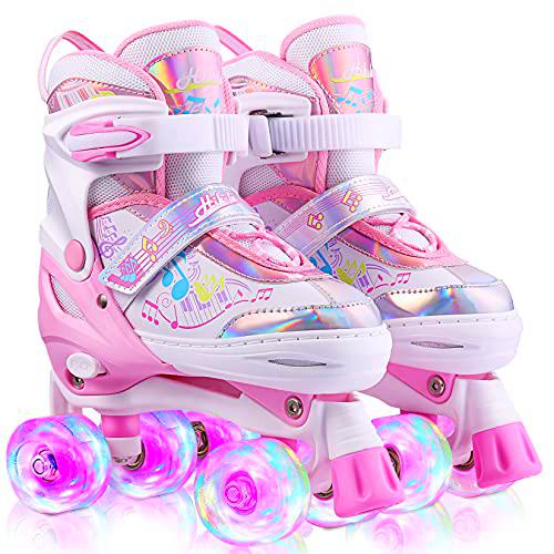 Hikole Patines 4 Ruedas Niño Patines en Paralelo Ajustables Niño Niña Patin con Ruedas Luminosas Patines para Principiantes Tamaño 27-38