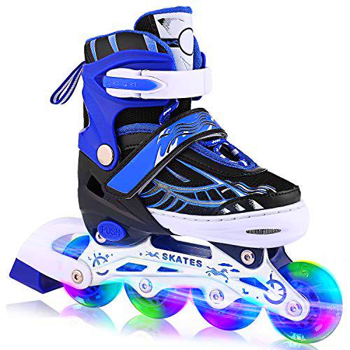 WeSkate Patines en línea de Malla Transpirable para niños / Adultos con Ocho Ruedas iluminadas y Marco de Aluminio Pequeño Azul