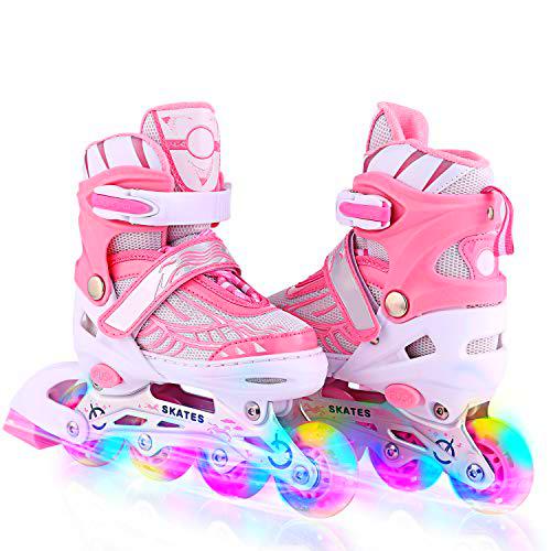 WeSkate Rollers Enfant Confortable Avec Roues Taille Ajustable Patins à Roulettes Filles et Garçons Taille S M L (Rose,Bleu)