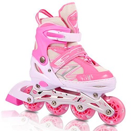 Patines en Linea Niña,Ajustables Patines Niñas con 8 Lntermitentes Ruedas,Roller Blades para Exteriores e Interiores,Malla Transpirable Inline Skates para Niño Adolescentes Mujer Hombre Principiantes