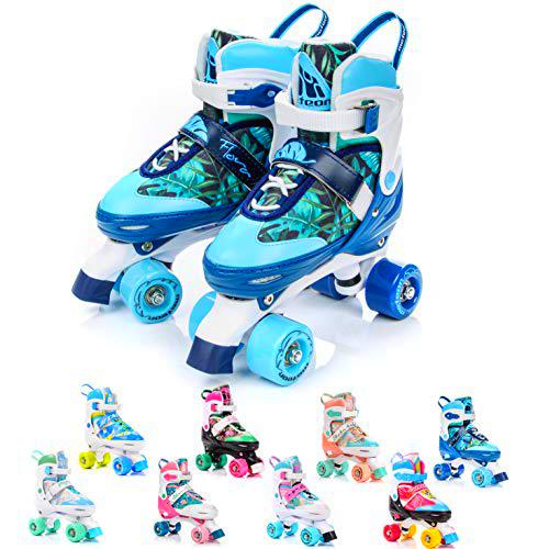 Patines 4 Ruedas Ajustable Disco Roler Skate Patines en Paralelo Retro Quad Skate Patines para Niños Adolescentes y Adultos tamaño Ajustable del Zapato (M 35-38, Flora)